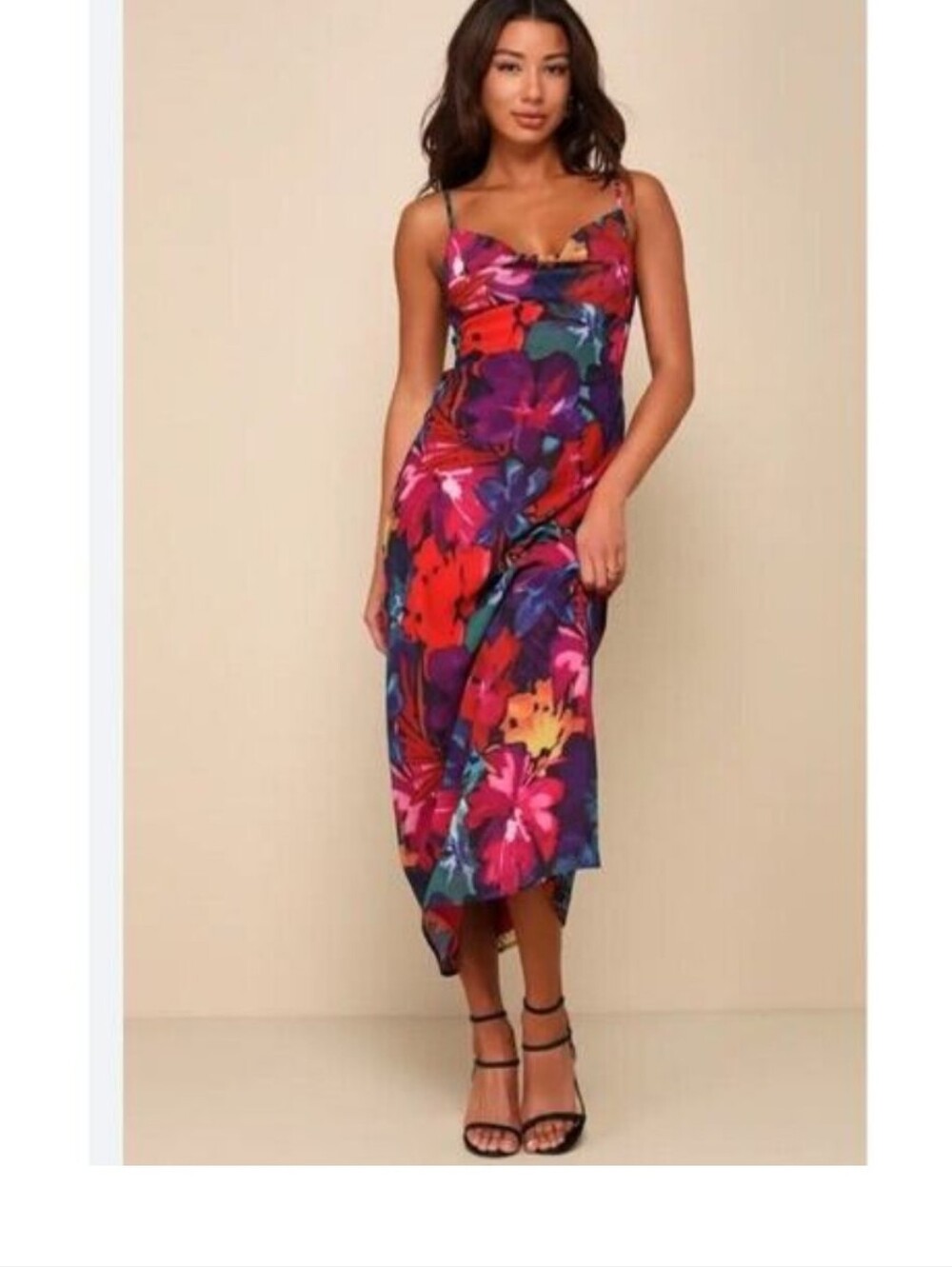 Lulus Meant to Amaze Watercolor Floral Cowl Neck Maxi Length Slip Dress Size XL